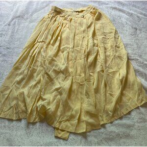 Vintage Eric Bompard Womens Yellow Pleated Midi Skirt 100% Silk Summer Casual